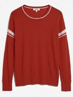 Madewell Red Coral Linen Varsity Lightweight Stripe Sweater S